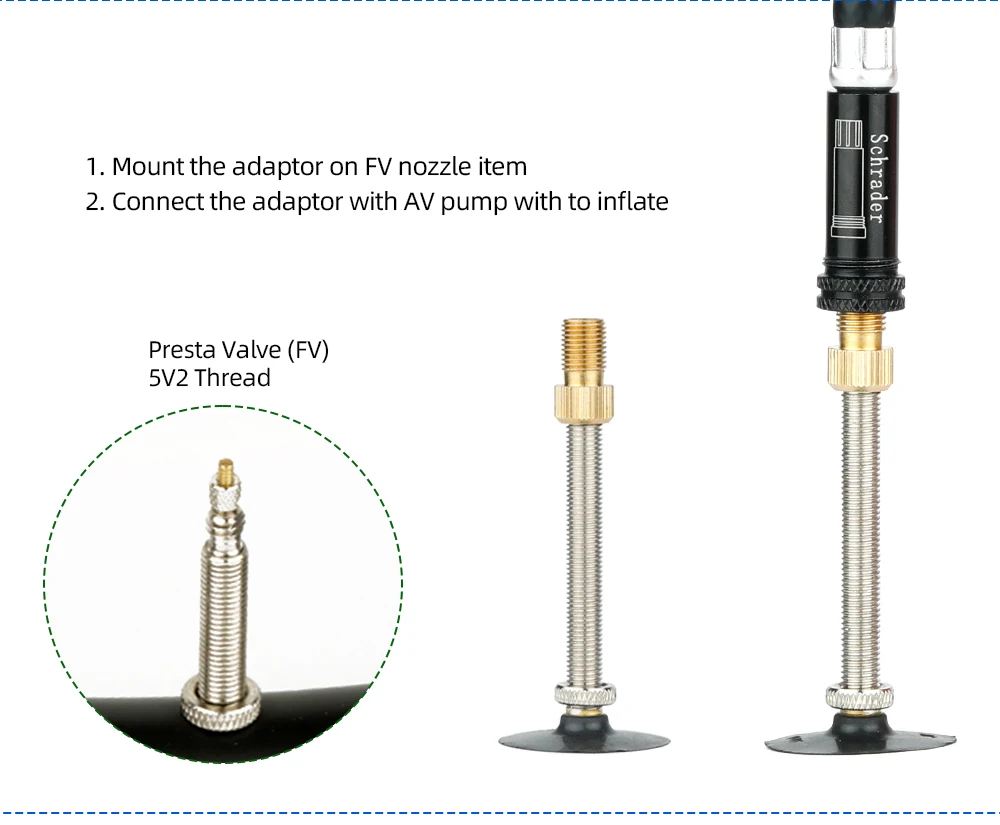 Deemount 2-5 Stück Multi-Typ Aufblasadapter aus Messinglegierung, Schrader auf Presta 12V1, großer Ventiladapter für Baufahrzeugreifen – Detail 4