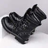 New Handmade Men's Mid-Calf Boots Vintage Cowboy Boots Leather High Top Chain Buckle Strap Punk Shoes Motorcycle Boots for Man