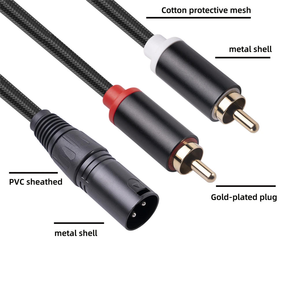 3-Pin XLR Male To 2-RCA Male Microphone Audio Cable Y Adapter Converter 1M 2M Canon Public To Double RCA Public Mixer Lotus audio cable,audio adapter,audio adapter set