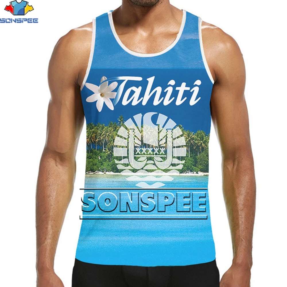 

SONSPEE Tahiti Vest 3D Print Plants Sleeveless Tank Tops Oversized Beach Holiday Sportwear Men's Casual Fitness Gym Muscle Tees