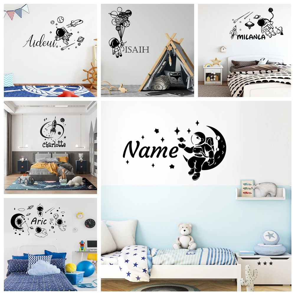 

1 pc hot sale astronauts or spaceman custom name wall sticker Wall Decal Living Room kids room Removable Mural Vinyl Mural Decal