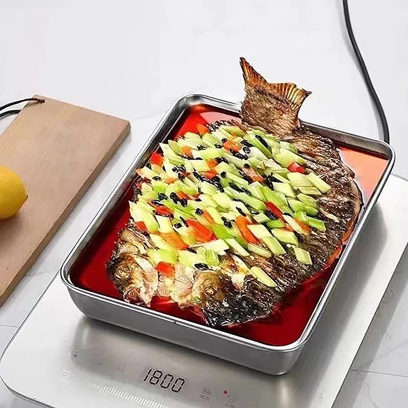 Stainless steel Square Plate with Lid Food Grade Thickened Metal Baking Dish for Oven Kitchen Tray