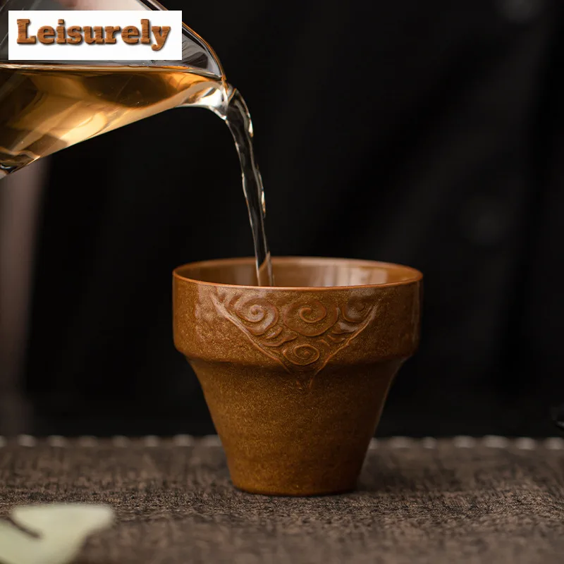 100ml Old Rock Clay Cloud Pattern Gilded Iron Glaze Teacup Ancient Tea Bowl Mug Tea-tasting Personal Cup Chazhan Master Cups