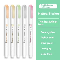 5-Piece Double-Ended Fluorescent Highlighter Pen Set - Vibrant Colors (Nature)