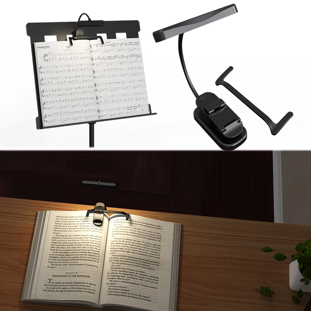 LED Music Stand Light Touch Stepless Dimming Clip On Reading Light USB-C Rechargeable Bedside Night for Book Reading