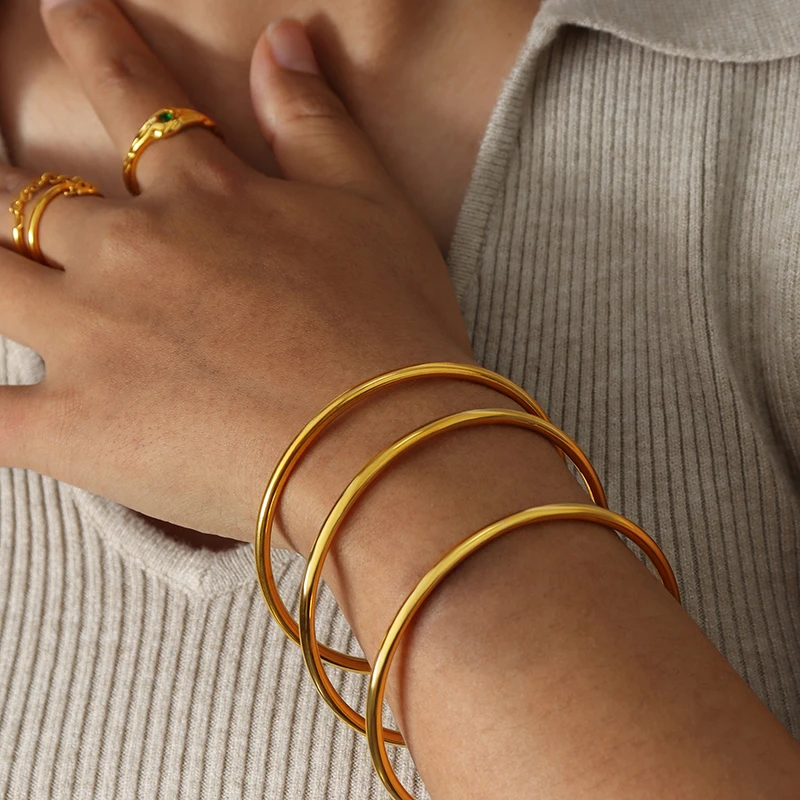 Simple Round Women's Stainless Steel Bracelet Rose Gold Color Silver 5 Sizes High Quality Gold-plated Bangle Jewelry Wholesale 2
