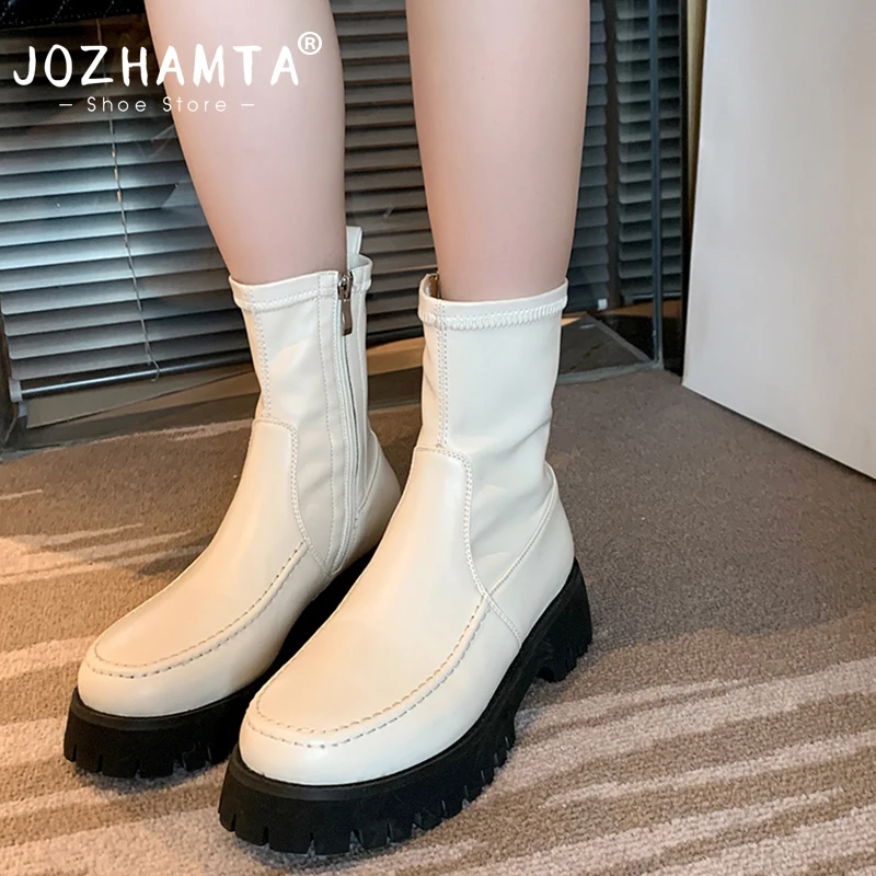 

JOZHAMTA Size 34-39 Women Elastic Boots Ins Fashion Platform Shoes Woman Winter 2023 Chunky Heels Short Boot Casual Stretch Boot