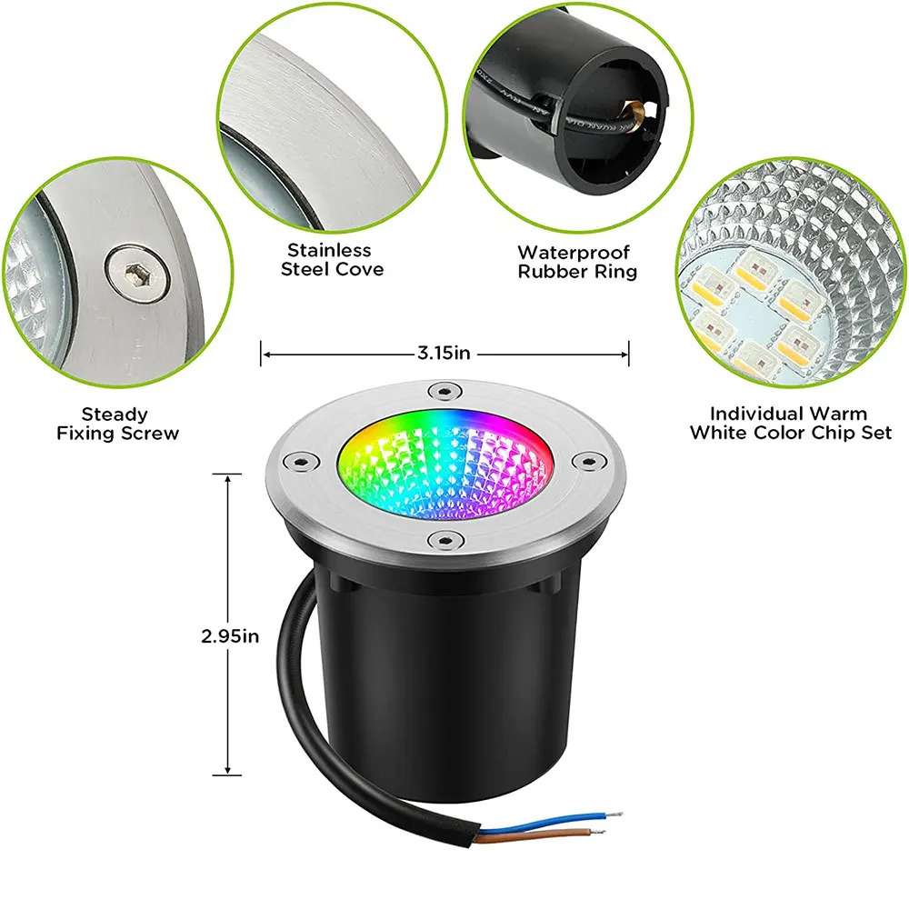 Zdalne sterowanie na zewnątrz IP65 RGB + ciepłe białe podziemne lampy LED 12V 24V zakopane światło do oświetlenie krajobrazu do ścieżek do ogrodu ogrodowych