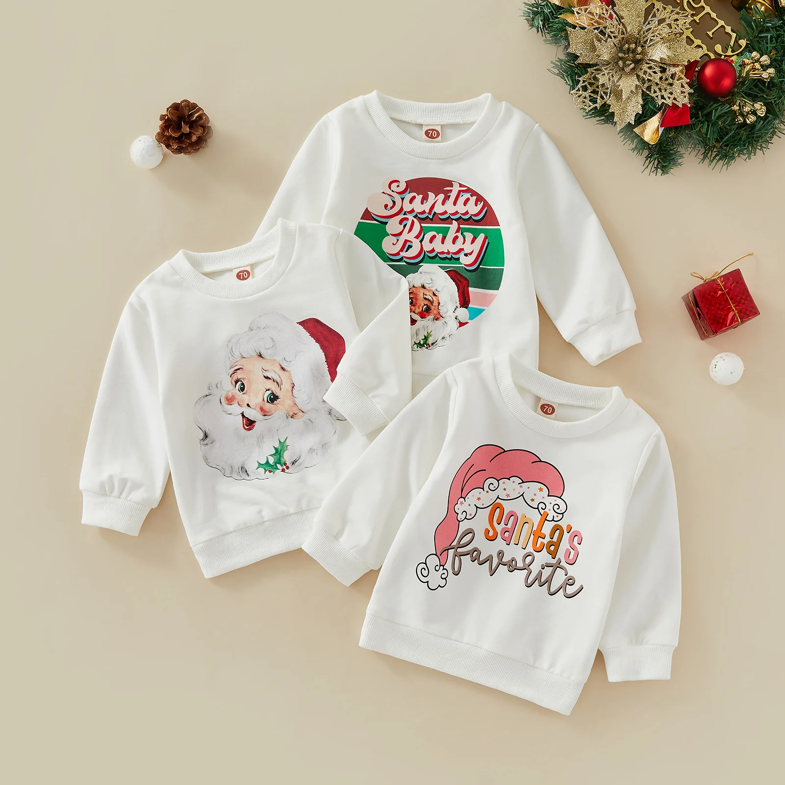 Christmas Baby Girls Boys Sweatshirts Cartoon Santa Letter Print Long Sleeve Soft Cotton Casual Pullover Tops for Toddler Infant