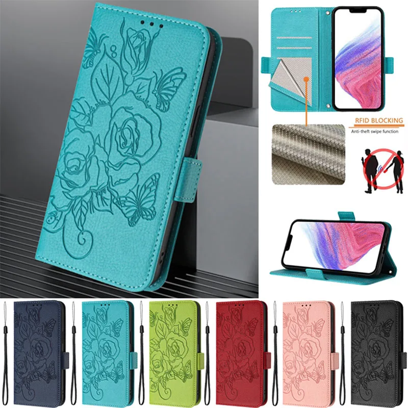 Elegant 3D Rose Flip Wallet Case - Universal Smartphone Cover