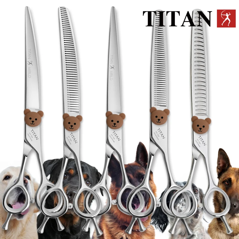 TITAN 7.0/7.5 inch Professional Pet Grooming Shears Fishbone Teeth Straight/Curved Chunker Scissors Dog Beauty Scissors dog grooming scissors