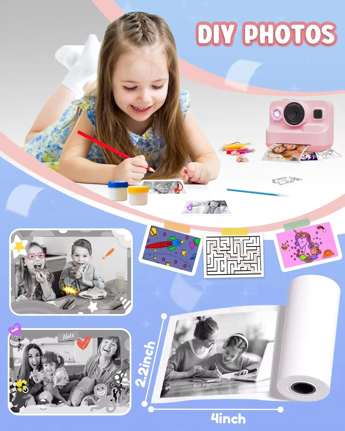 Mini Printing Paper Printing Camera Refill Thermal Paper 10 Rolls BPA Free Compatible With All 57mm Pocket Thermal Printer thermal paper,printer sticker paper,printing paper,instant camera refill paper,thermal paper roll