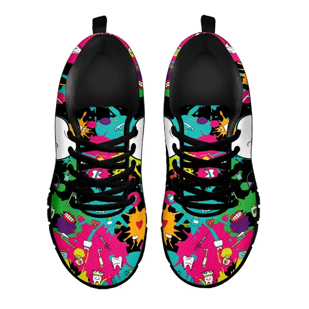 Dental Footwear Tie Dye Painted Mesh Shoes Cartoon Teeth Print Walking Sneakers Women's Outdoor Tennis Footwear