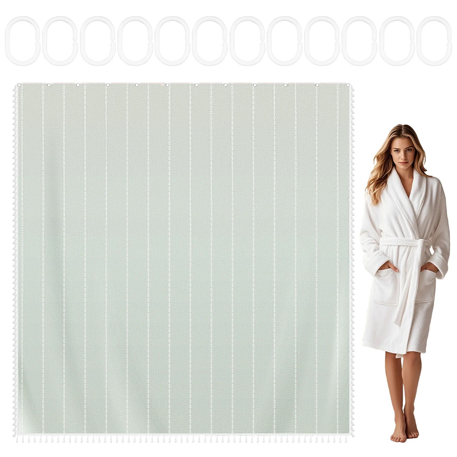 Linen Shower Curtain 72x72 Inch Waterproof and Quick Drying Shower Curtain with Hook Bohemian Style Door Curtain Bathroom Decor