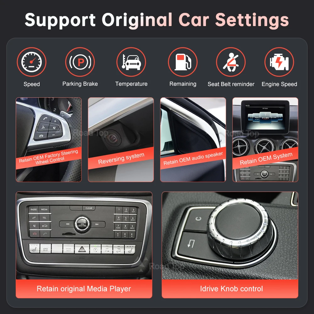 RoadTop inalámbrico CarPlay Android Auto pantalla Multimedia para mercedes-benz CLA GLA Clase A W176 2016-2018 NTG5.0 pantalla táctil 5