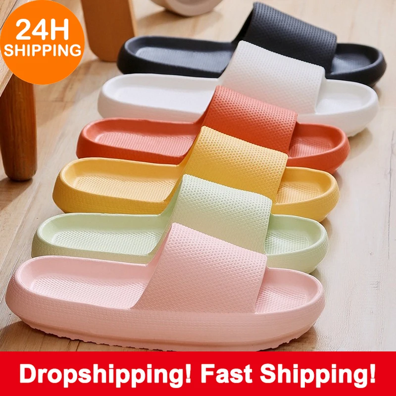 

Fashion Women Summer Soft Slippers Thick Platform Bathroom Home Men Indoor Non-slip Anti-slip Female Cloud Cushion Slides