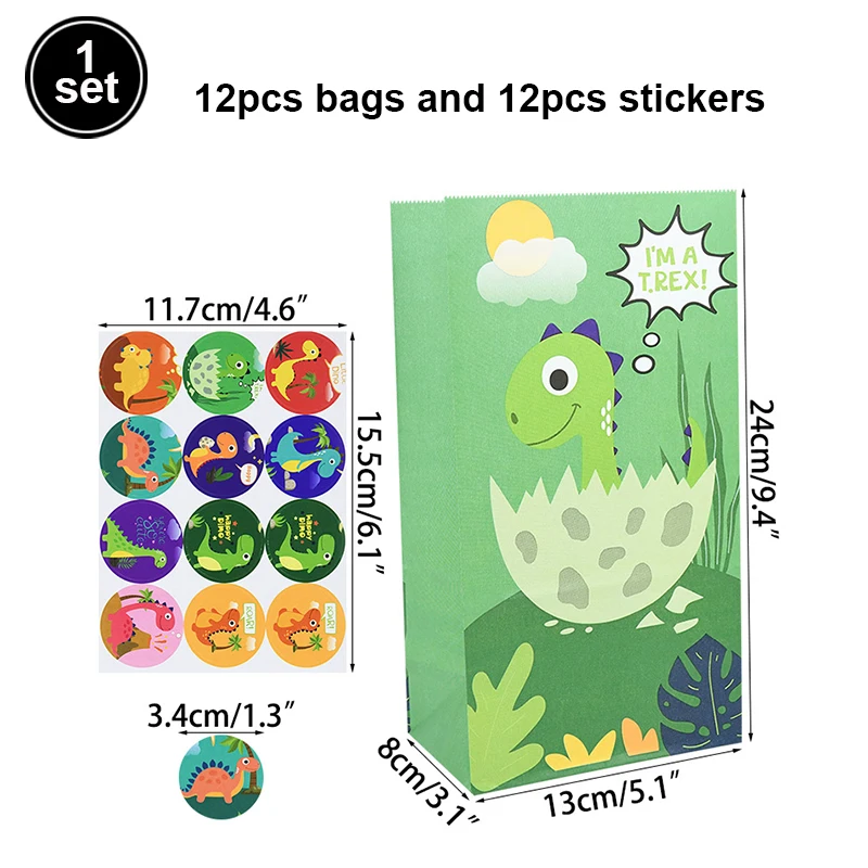 24 Pieces Dinosaur Party Bags Dino Candy Favor Bags With Stickers Pink Goodie Treat Gift Bags For Kids Girls Dinosaur Birthday Party Supplies Decorations