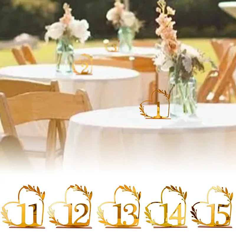 Heart Shaped Table Numbers Signage Gold Color Acrylic Table Number Card Holder Wedding Partyreserved Seating Numbers Stand 1PC