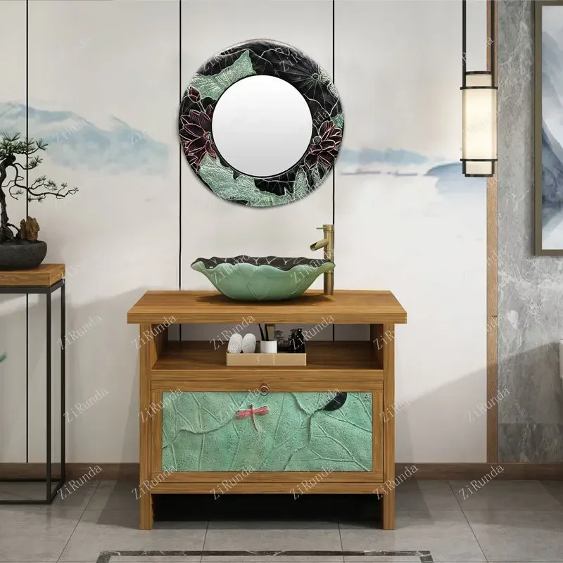 S~Modern Chinese Style Bathroom Cabinet Combination Floor Washstand Bathroom Cabinet Wash Basin Suit