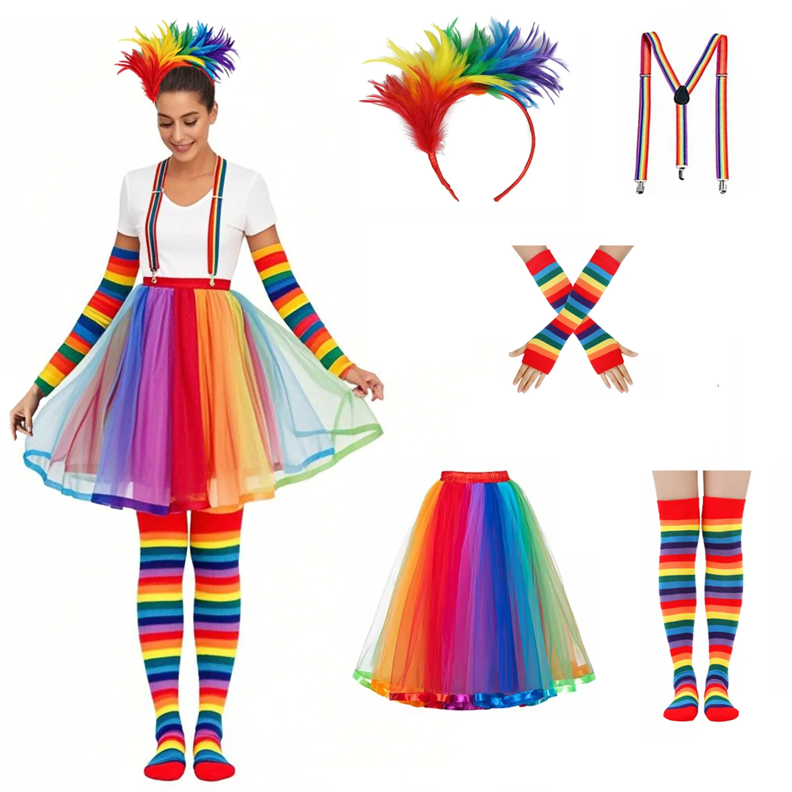 Chaussettes de couverture de manches de sangle de bandeau arc-en-ciel robe longue arc-en-ciel, 3 pièces/5 pièces, adaptées pour Halloween carnaval fête Cosplay habiller