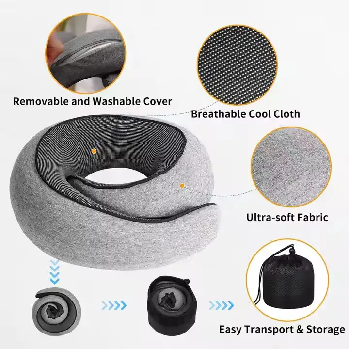 Ergonomic Memory Foam Travel Neck Pillow with 360° Support & Portable Storage Bag
