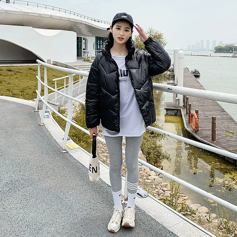 2023 New Women Winter Down Cotton Coat Glossy Stand Collar Overcoat  All-Matching Down-cotton Jacket Shiny Short Outwear Parka