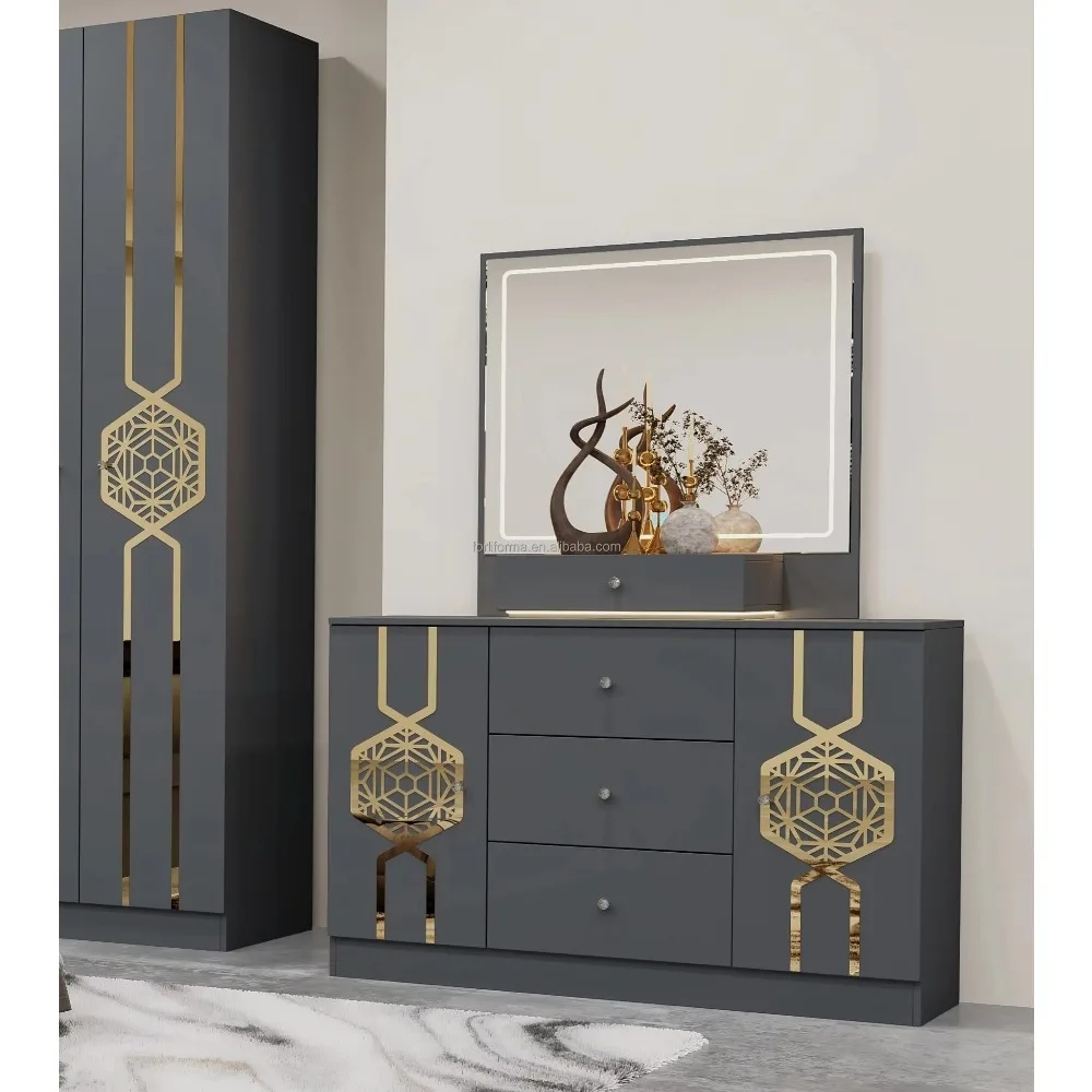 Customized Luxury Modern Wooden Bedroom Set – King/Queen Bed with Storage 6