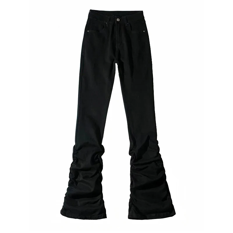 Elevate Your Style: Black Ruched Flare Bootcut High-Rise Trousers