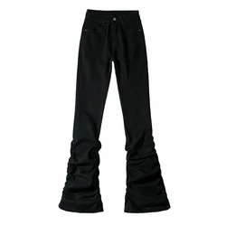 Elevate Your Style: Black Ruched Flare Bootcut High-Rise Trousers - M (Black)