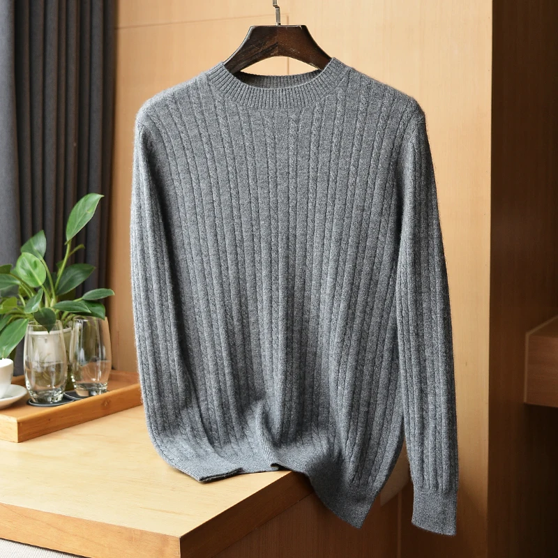 100% Pure Cashmere Sweater Men's O-neck Pullover Spring and Autumn New Twisted Cashmere Sweater Korean Fashion Luxury Jacket