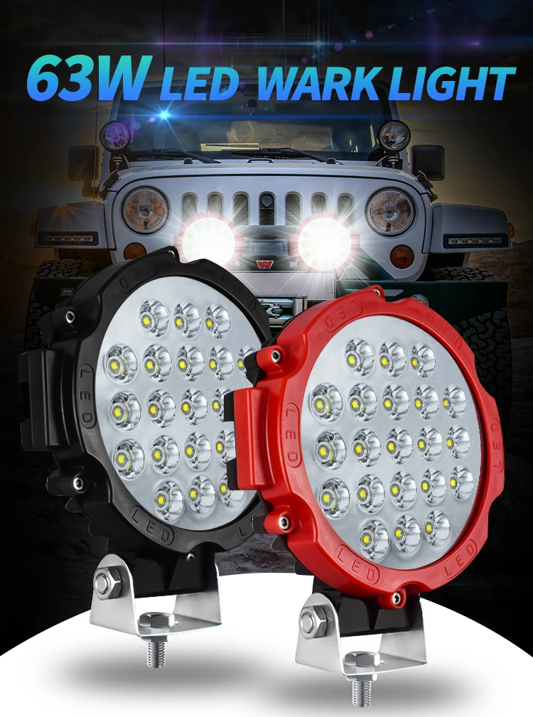 7inch Auto Work Light Flood Fog Led Light Round LED Offroad LED Bar Spot Lamp12V