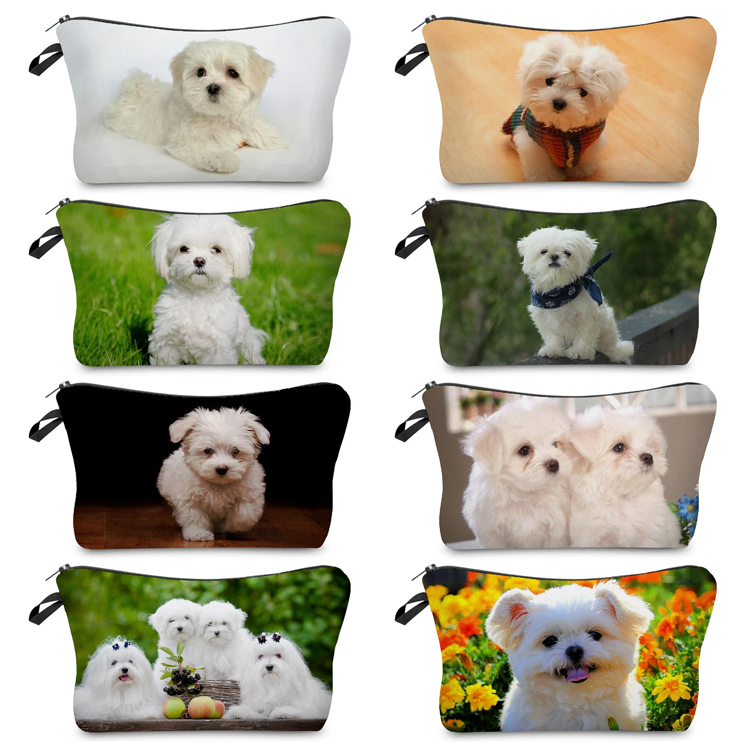 

Eco Friendly Maltese Dog Cute Animal Printed Portable Toiletry Kit Makeup Casual Beach Travel Organizer Bag Women's Cosmetic Bag