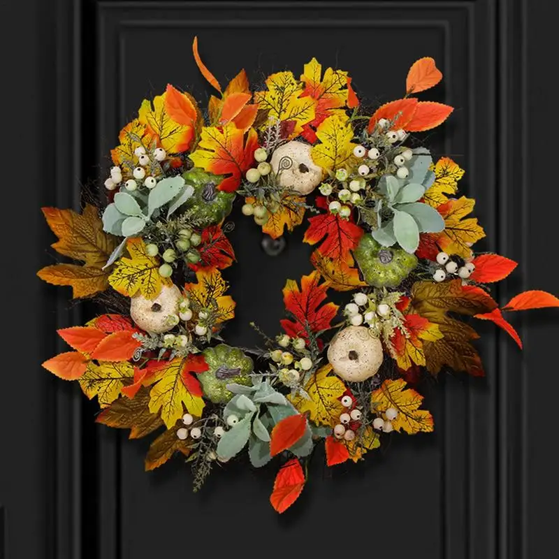 

Thanksgiving Wreath With Berry Maple Leaf Harvest Front Door Wall Hanging Christmas Decoration Pendant Garden Courtyard Garland