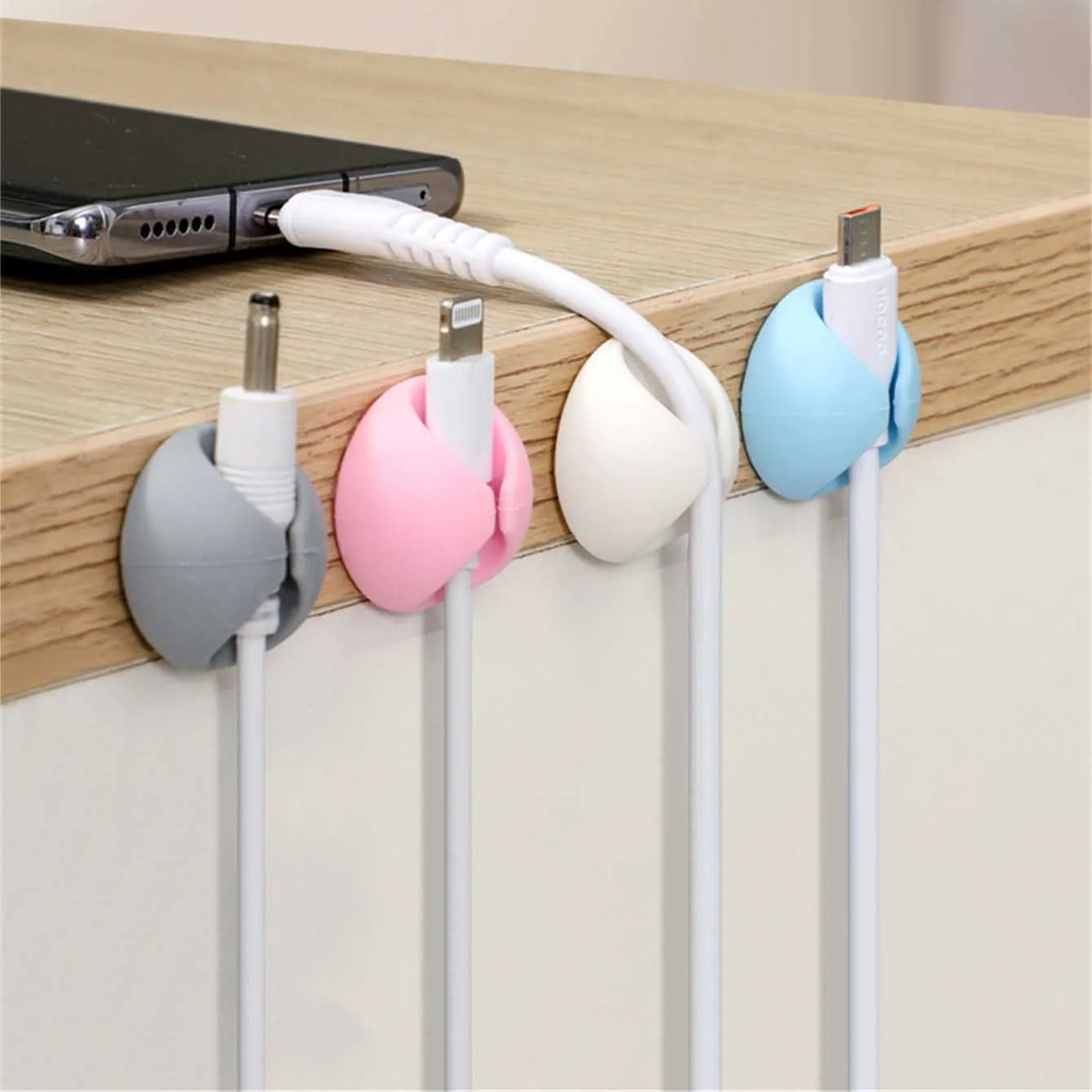 10개의 자체 접착식 케이블 정리기, 충전 케이블 고정 클립, 데스크탑 케이블 ..