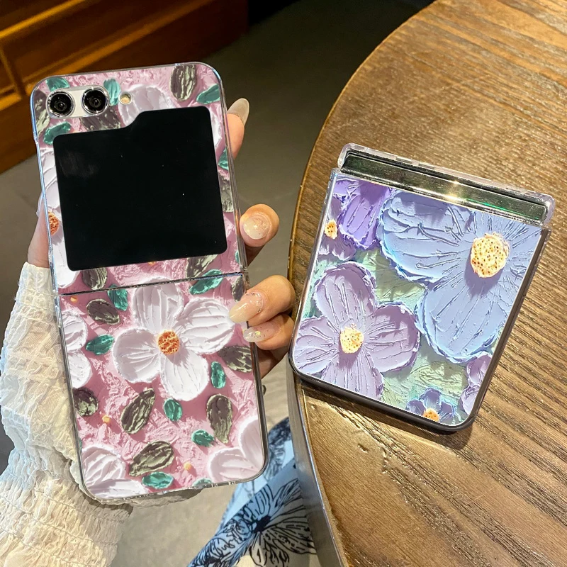 Relief Flower Pattern Clear Folding Phone Case