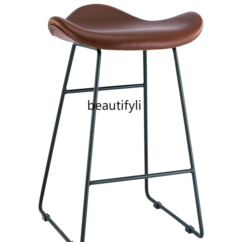 

yj Nordic Light Luxury Bar Stool Bar Stool Leather Art Bar Chair Creative Metal Simplicity Modern and Unique Home High Stool