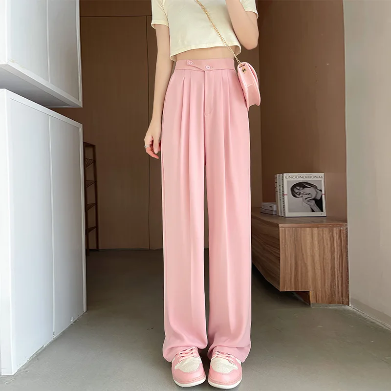 Fashion (Pink)Lucyever Korean Fashion Wide Leg Pants Women 2023