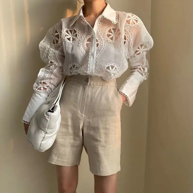 Women's Spring and Autumn New Fashion Elegant Polo Collar Long Sleeved Shirt Casual Versatile Western Commuting Comfortable Tops