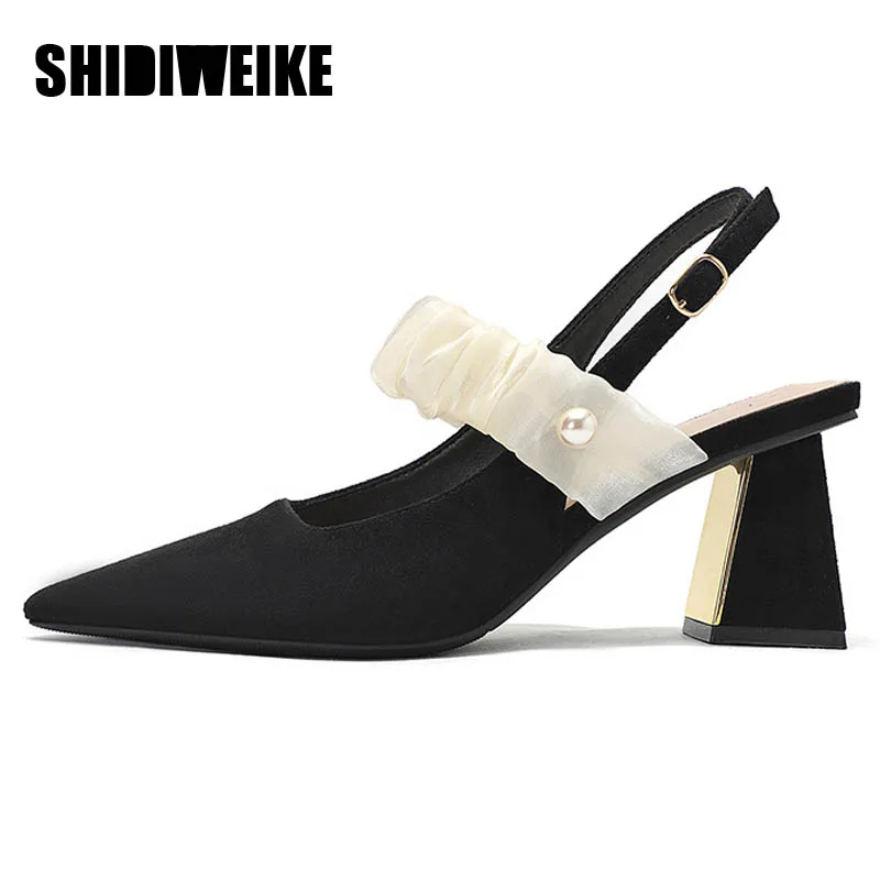 

SDWK 8CM Women Pumps Hot Sale Black High Heels Shoes Sandals Summer Party Sexy Thick Mules Shoes Slippers Ladies Wedding Zapatos