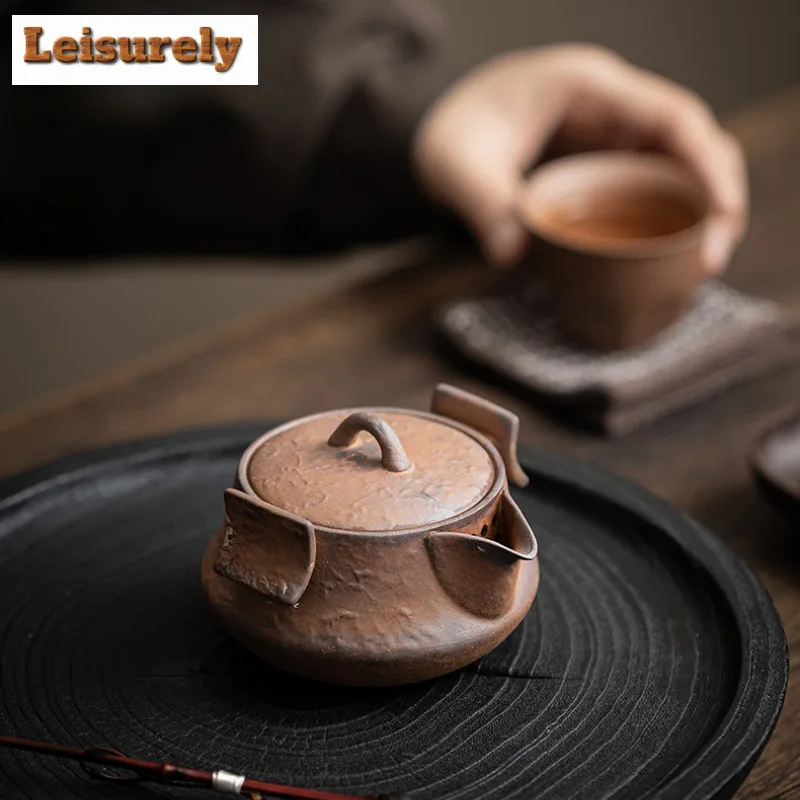 Retro Old Rock Mud Lifting Beam Teapot Boutique Tea Infuser Pot Tea Making Kettle with Ball Hole Tableware Supplies Ornaments