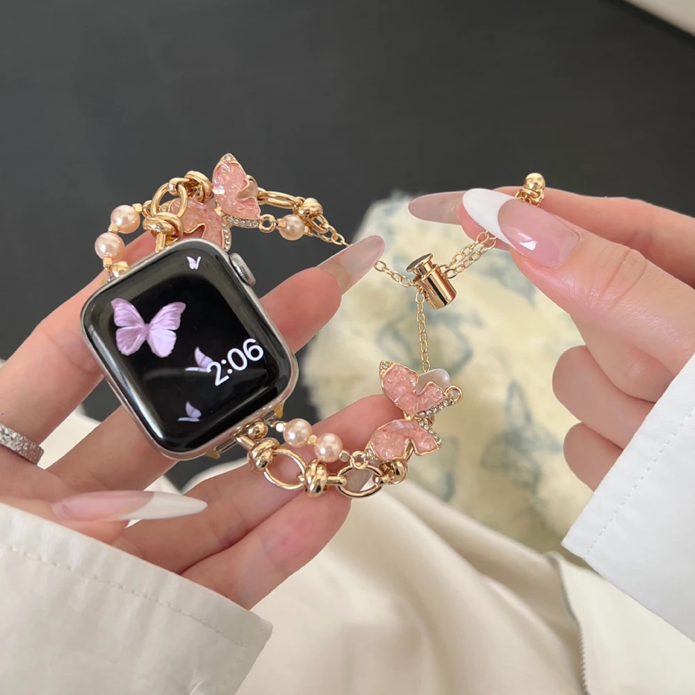 Elegant Diamond Butterfly Strap with Pearls