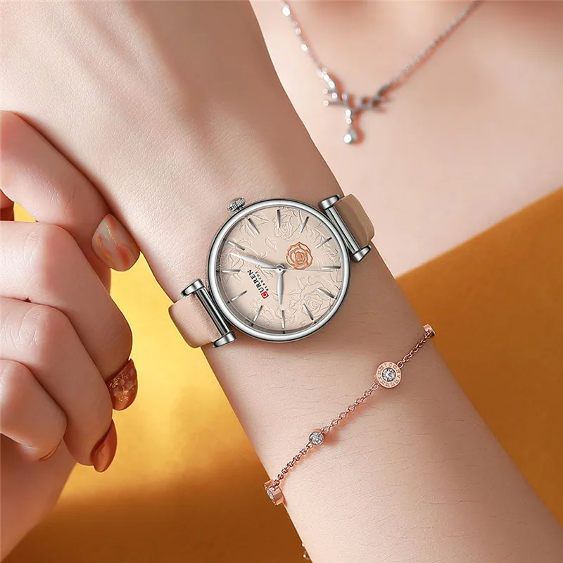 CURREN Women Watch Top Brand Luxury Female Waterproof Clock Genuine Leather Bracelet Fashion Flower Ladies Wristwatch Gift 9078 4