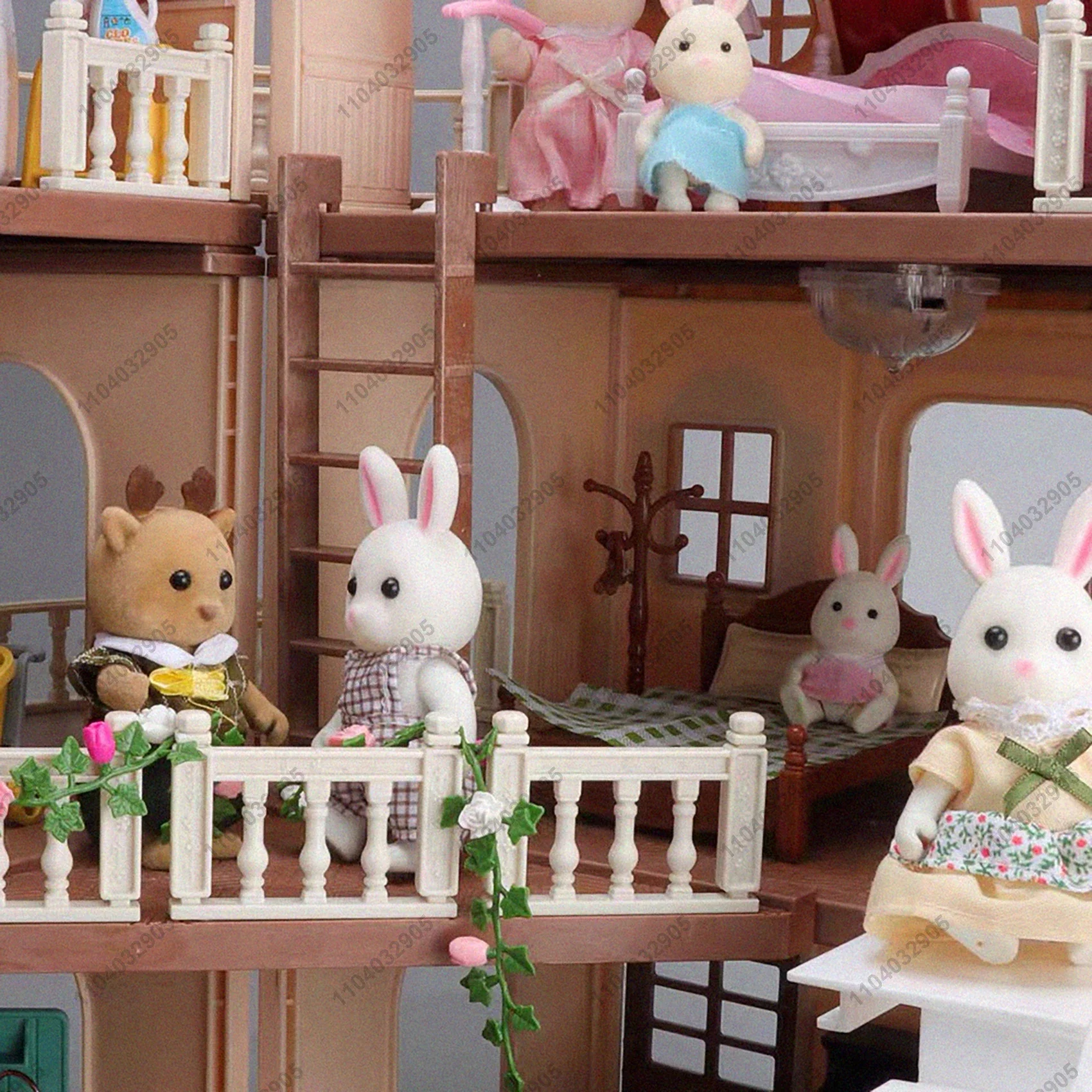 ミニチュア動物ドールハウス森家族ビッグハウスミニ家具ダブル 3 階