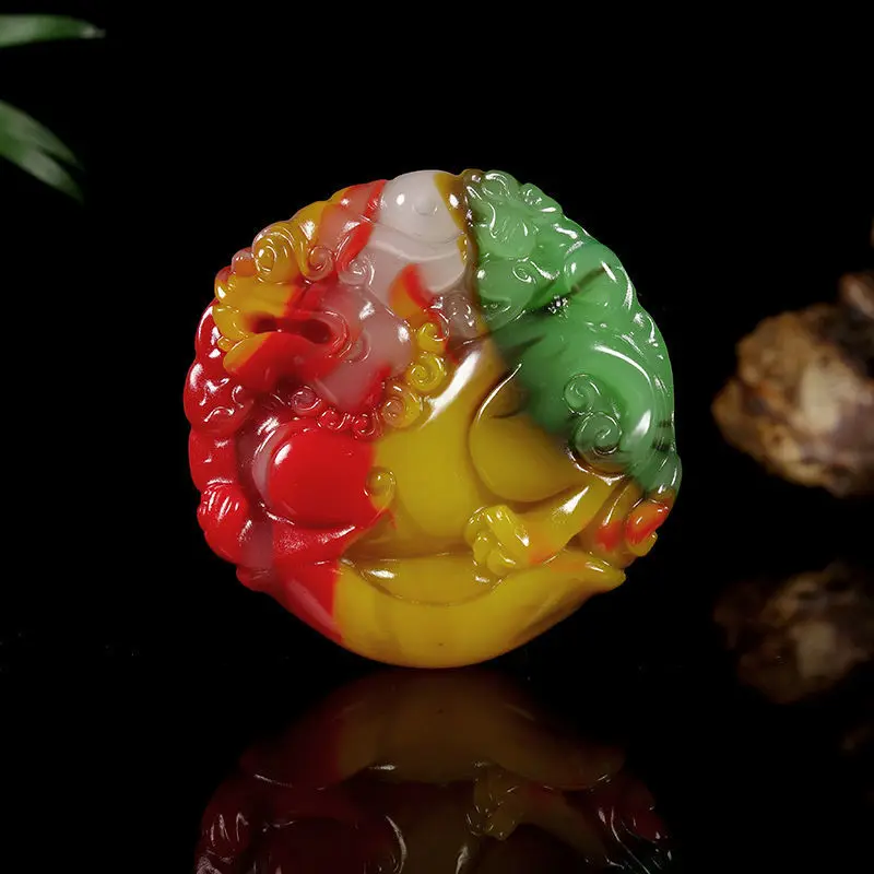 

Colorful Jade Qilin Treasure Offering Pendant for Men and Women's Popular Versatile Pendant