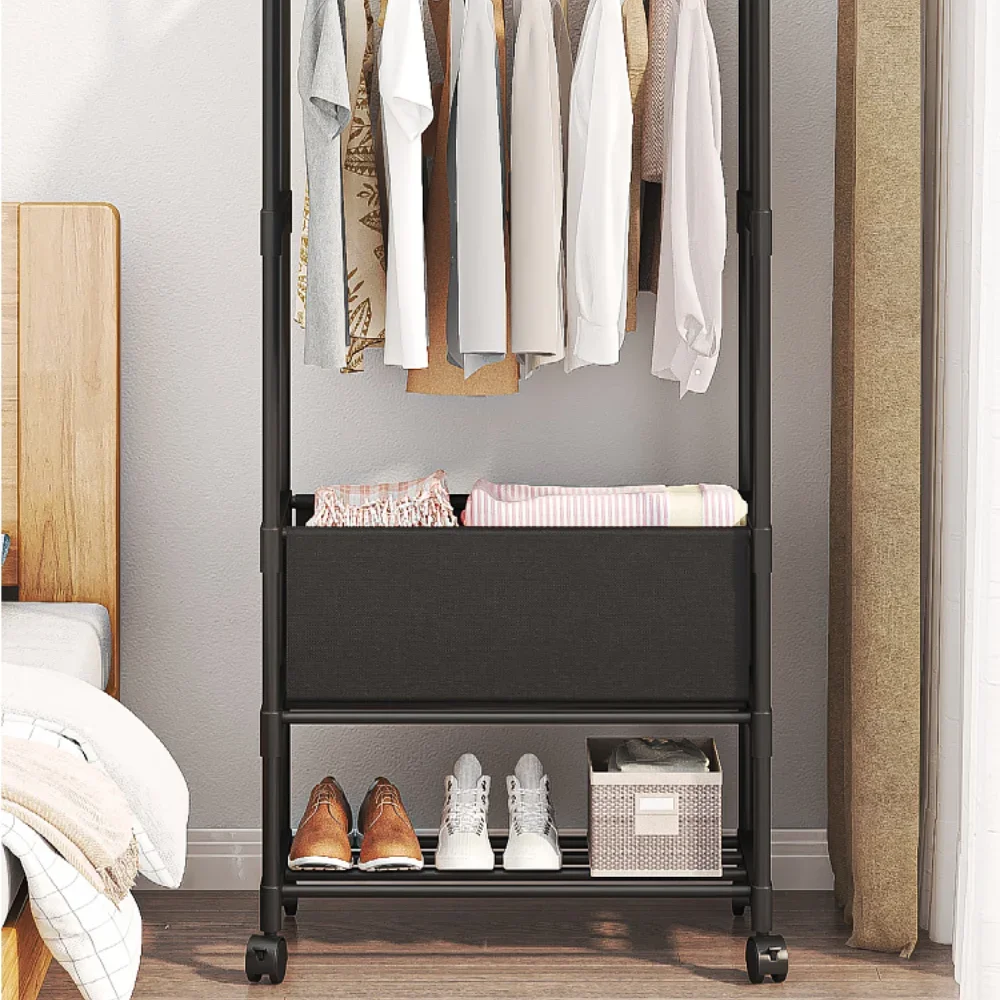 Double Pole Coat Rack Movable Clothes Storage Racks Multi Functional Clothing Hanger Shelves with Wheels Bedroom Stand Wardrobe clothes rack