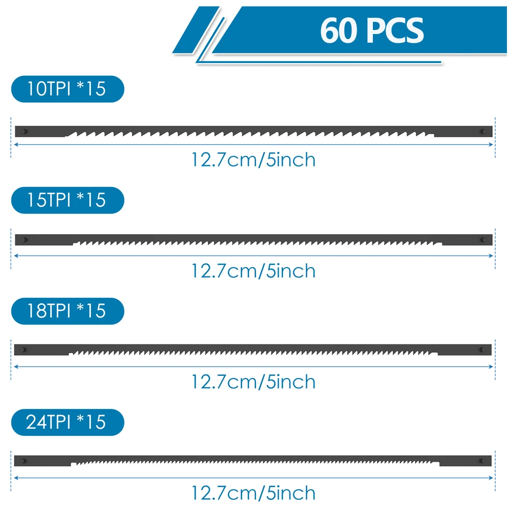 50/60Pcs 5inch Scroll Saw Blade High Carbon Steel Pin End Compatible with 3921 3922 3923 SK5 Woodworking Metal Cutting Saw Blade