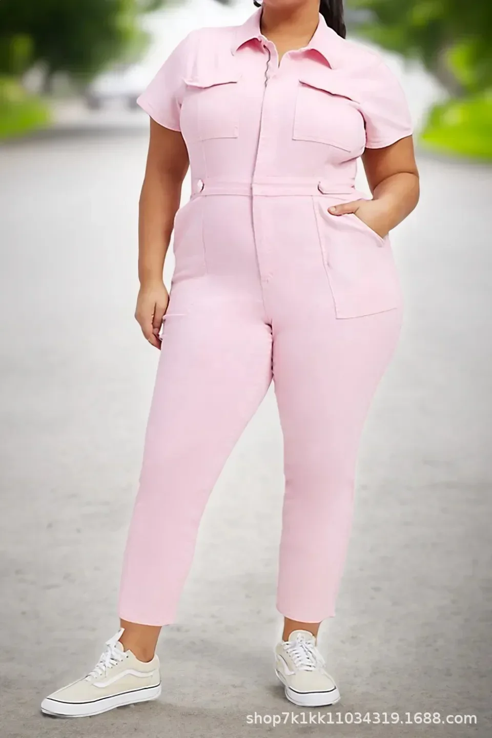 Turn Down Collar One Piece Women Solid Short Sleeve Tight