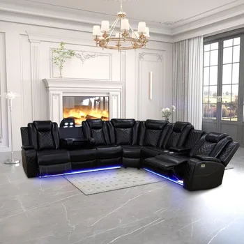 Leather Power Recliner Sectional Sofa with LED 1