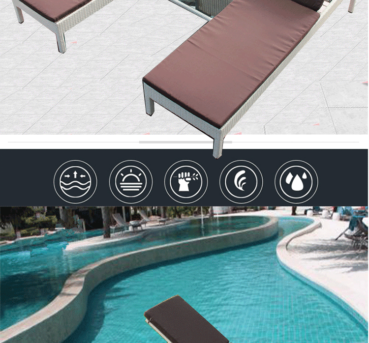 Outdoor Rattan Lounge For Beach, Pool, Patio, And Garden Wicker Chaise