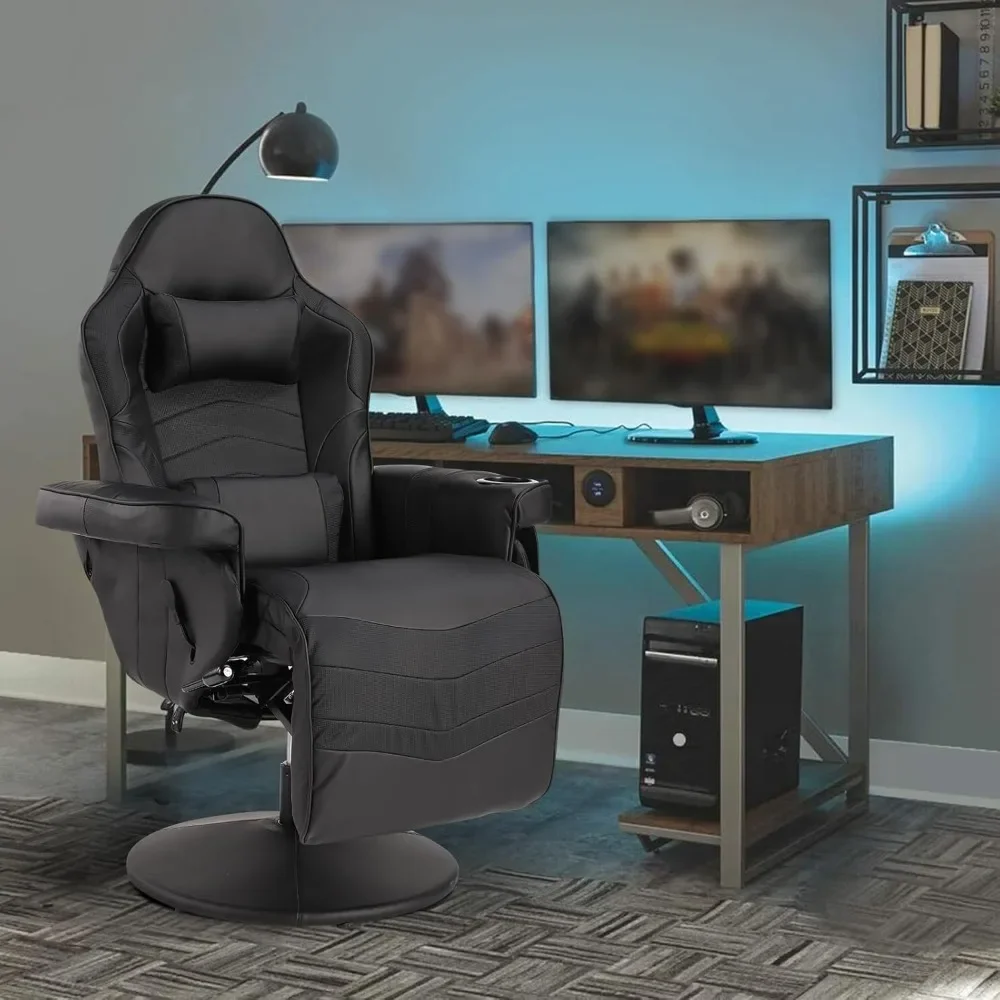 Gaming Chair, Reclining Gaming Chair with Footrest, PU Leather Massage Gaming Recliner Chair w/Adjustable Height 1